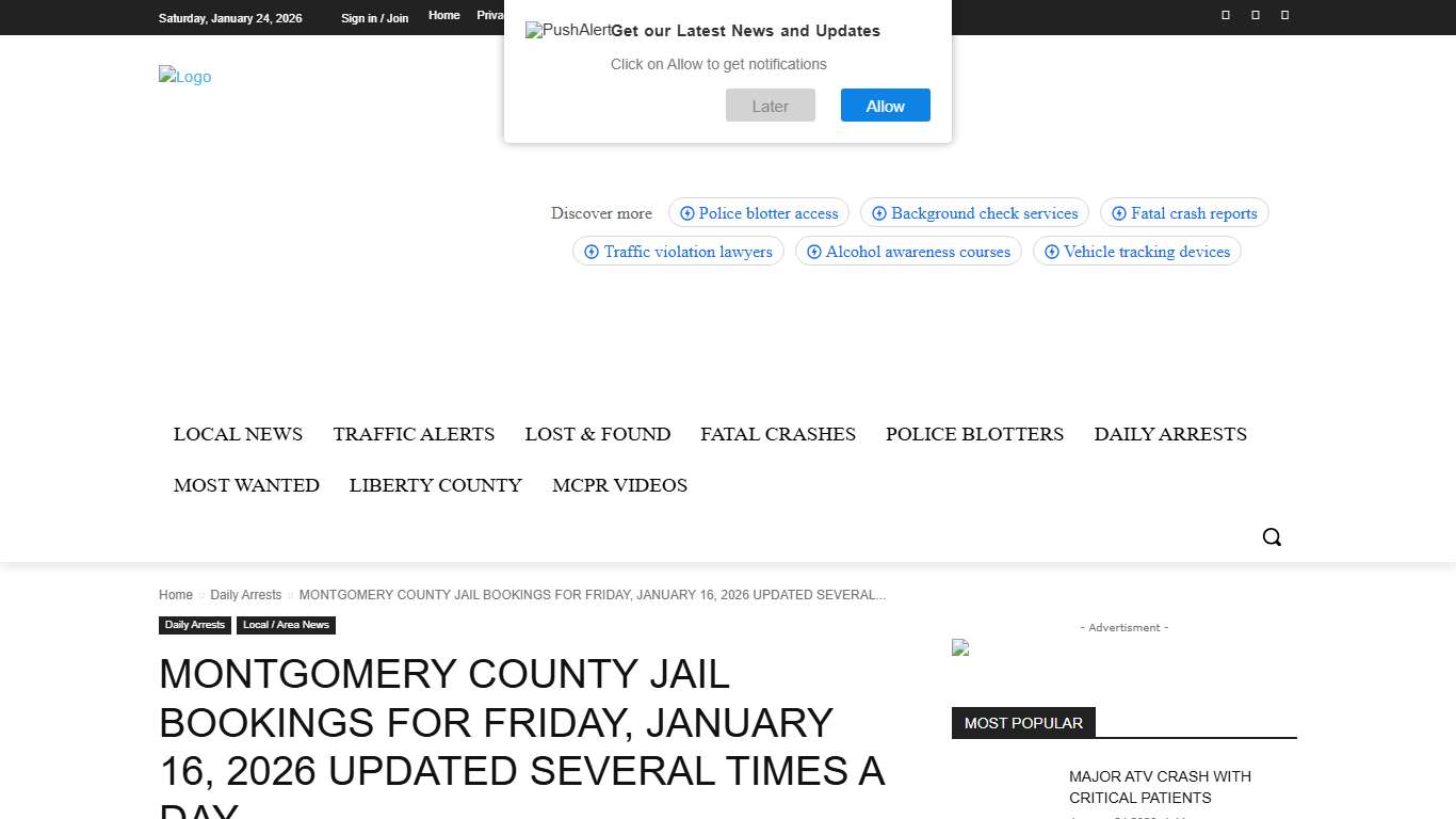 MONTGOMERY COUNTY JAIL BOOKINGS FOR FRIDAY, JANUARY 16, 2026 UPDATED SEVERAL TIMES A DAY- montgomery county police reporter